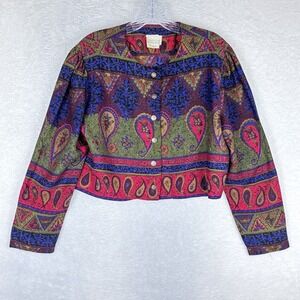 Vintage MODA INTL Women's Paisley Crop Button Up Long Sleeve‎ Size 8